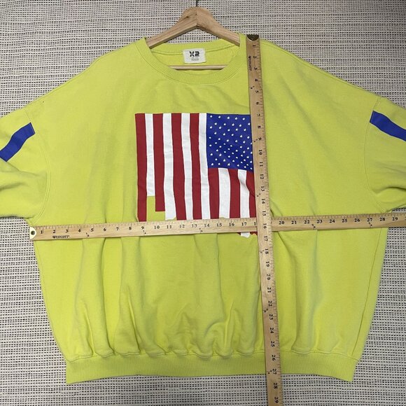 X2 Seoul Collection American Flag Oversized Lime Sweatshirt One Size - Picture 7 of 7